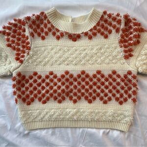 Wild Pony | Short Sleeve Cream and Orange Textured Cropped Sweater Sz S